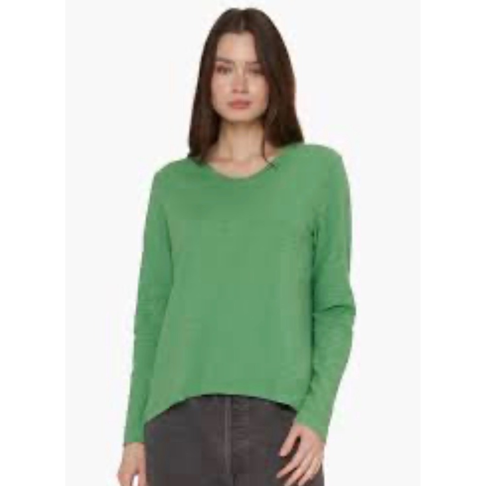 Wilt Long Sleeve Top Women Size Medium Green Slub Knit Cotton Made in USA